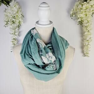 Do Everything With Love Mint Green Floral Embroidered Infinity Scarf Boho Lace